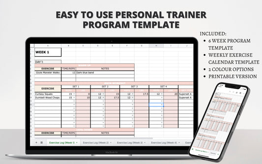 Personal Trainer Program Template (Pink) | Electronic + PDF Version