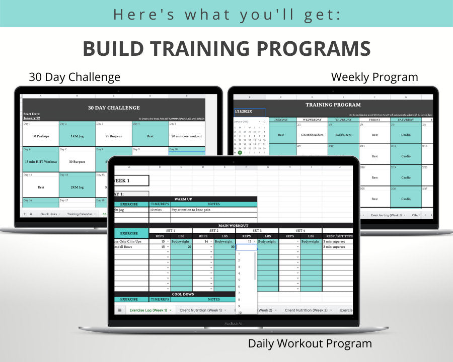 Personal Trainer Template Program Bundle for Google Sheets:Spreadsheets Bundle For Client Management