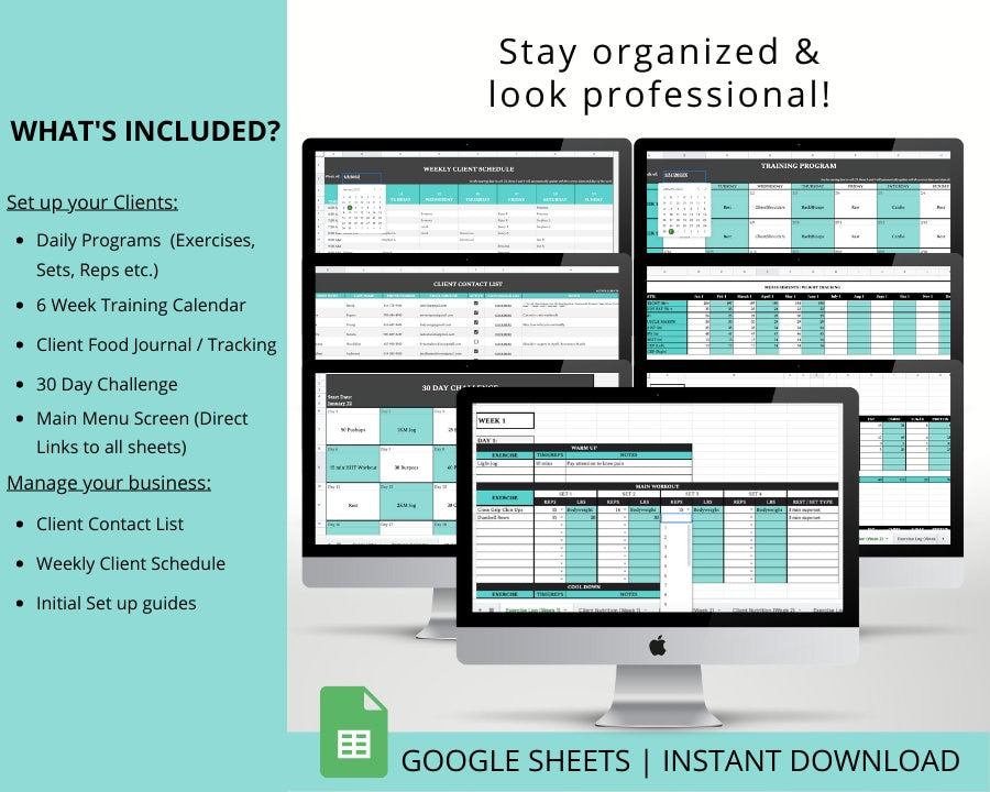 Personal Trainer Template Program Bundle for Google Sheets:Spreadsheets Bundle For Client Management