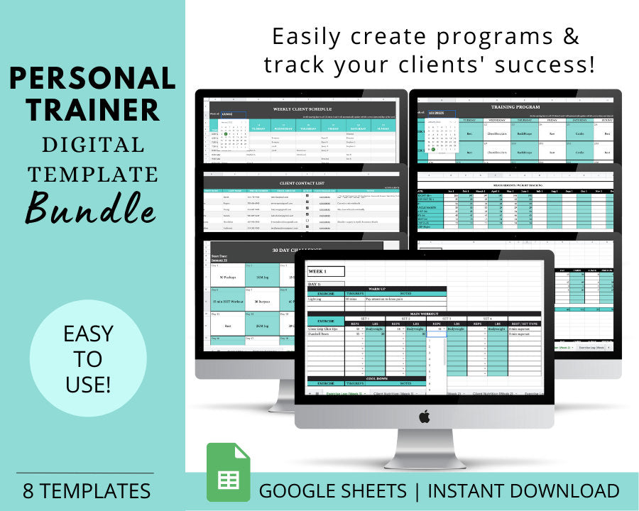 Personal Trainer Template Program Bundle for Google Sheets:Spreadsheets Bundle For Client Management