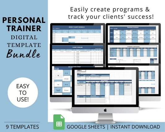 Personal Trainer Template Bundle (Blue) | Customizable Client & Fitness Program Management