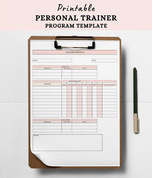 Printable Personal Training Program Template (Pink)| Fitness Planner &amp; Workout Log for Strength Training