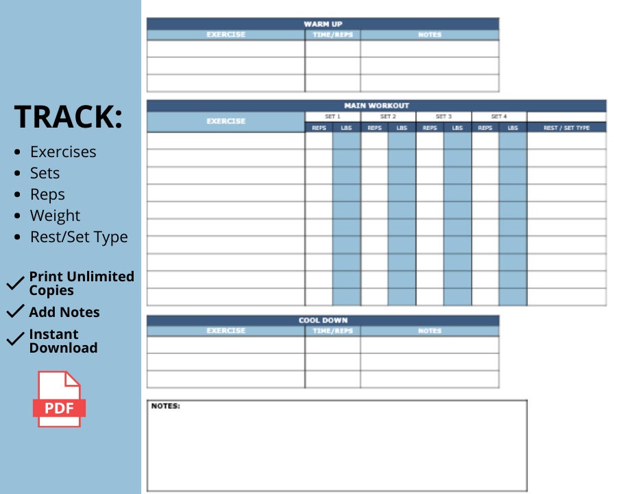 Printable Personal Training Program Template | Fitness Planner & Workout Tracker for Strength Training