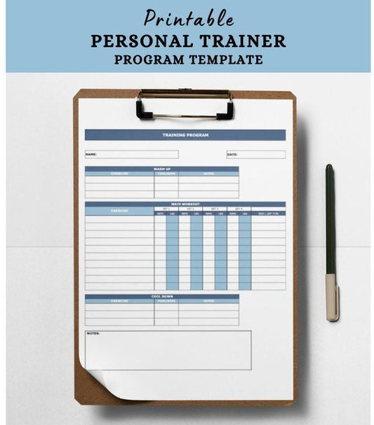 Printable Personal Training Program Template | Fitness Planner & Workout Tracker for Strength Training