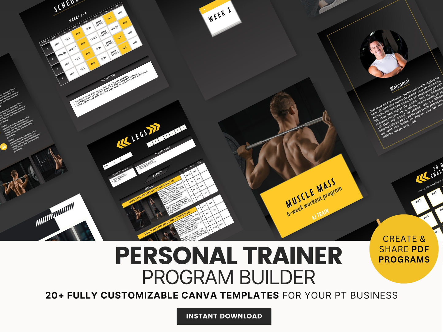 Customizable Personal Trainer Program PDF Templates - Fitness E-Book, Client Workout Plans, and Exercise Builder – Fully Tailorable to Your Brand