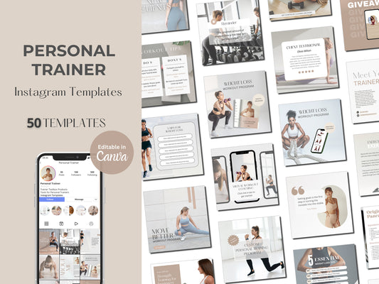 Social Media Post Templates for Personal Trainers & Coaches (Nude) | Instagram Marketing