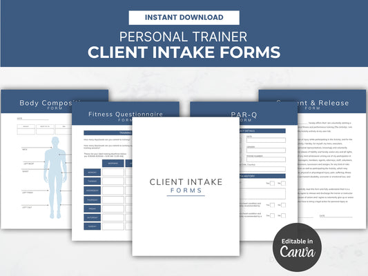 Client Intake & Assessment Forms for Personal Training: Printable Personal Trainer Templates PDF for New Clients - Editable on Canva