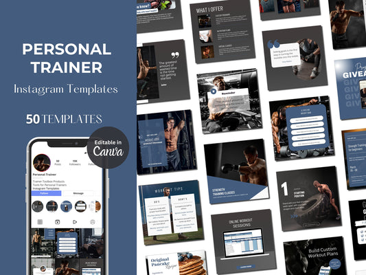 Personal Trainer Instagram Template Kit: Customizable Social Media Kit For Fitness Professionals (Blue)